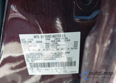 2011 Ford Edge Se from USA, damaged, VIN 2FMDK3GC9BBA58893